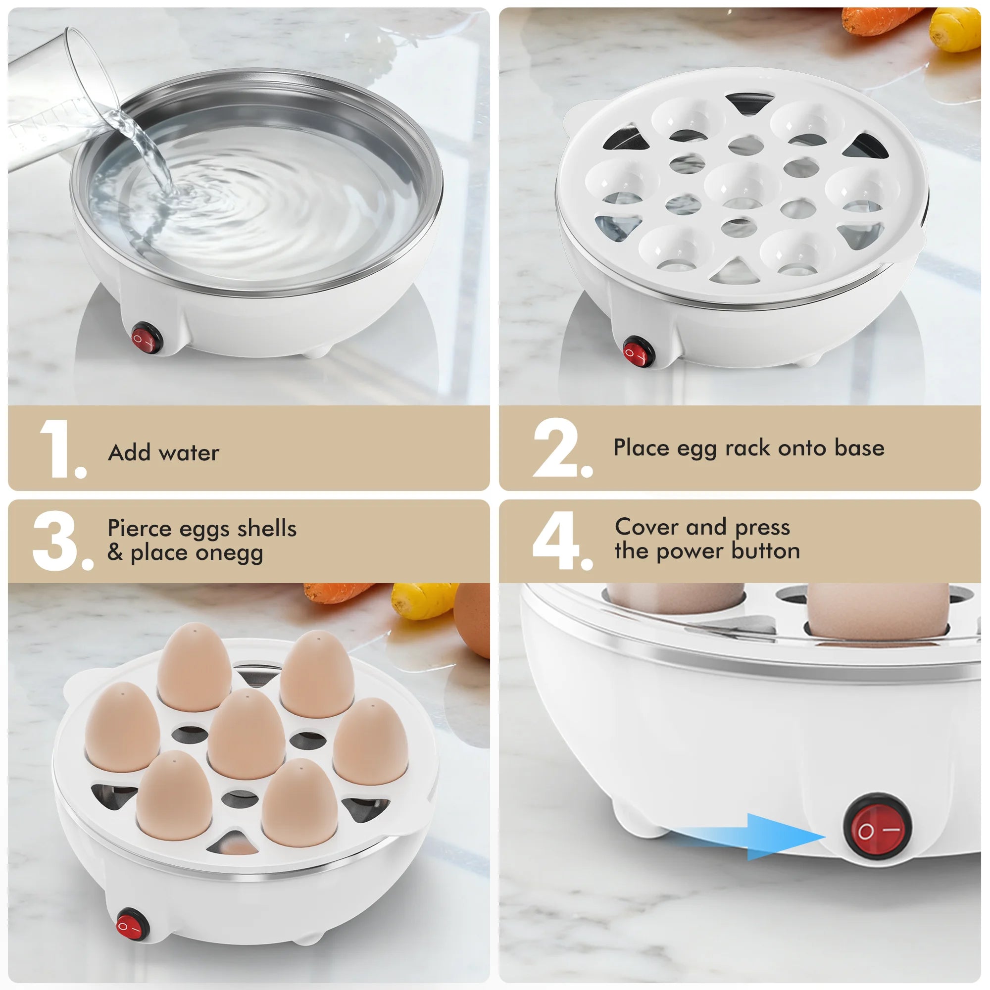 EgiMikix Rapid Electric Egg Cooker – Automatic Shut-Off, Stainless Steel Tray & Multi-Style Egg Capacity