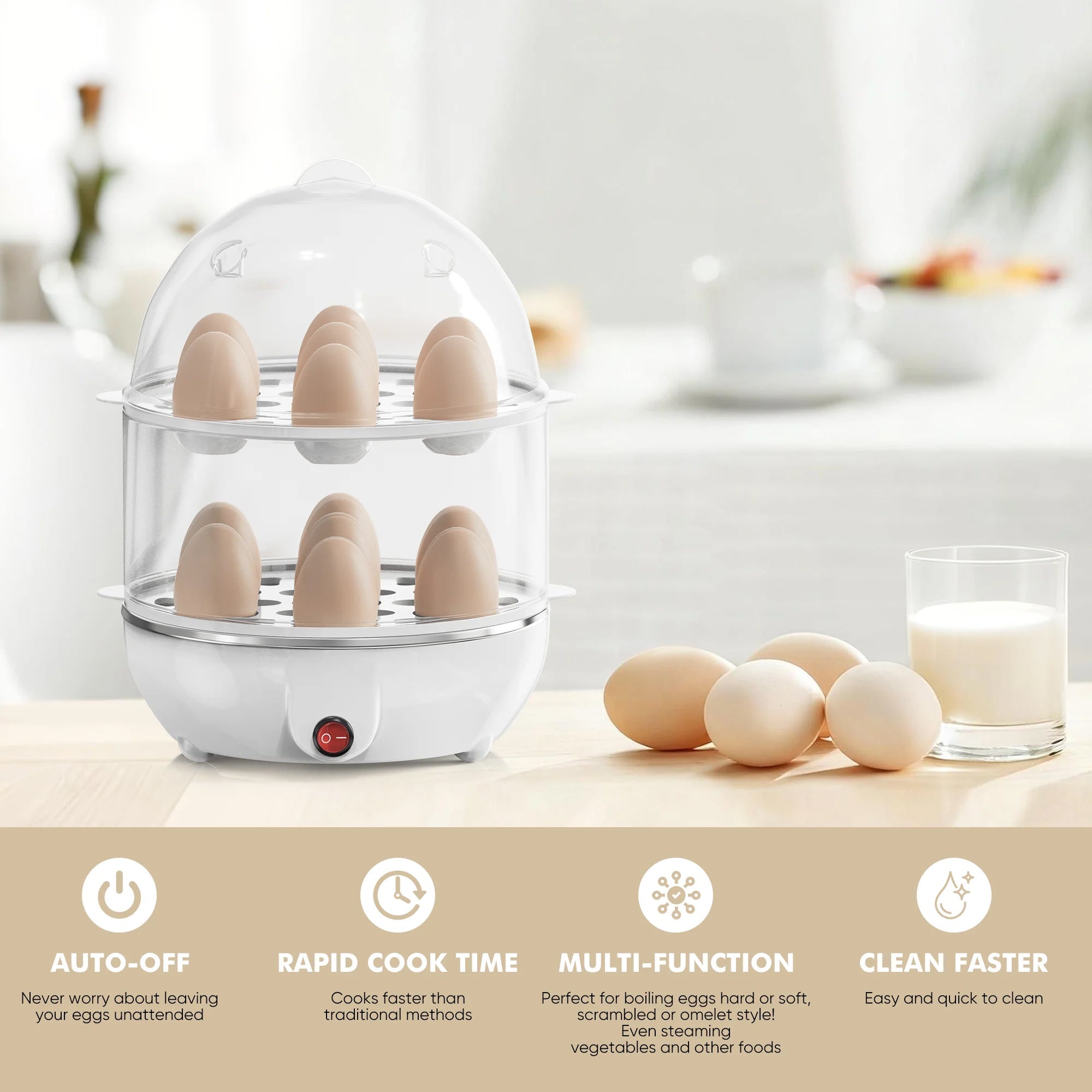 EgiMikix Rapid Electric Egg Cooker – Automatic Shut-Off, Stainless Steel Tray & Multi-Style Egg Capacity