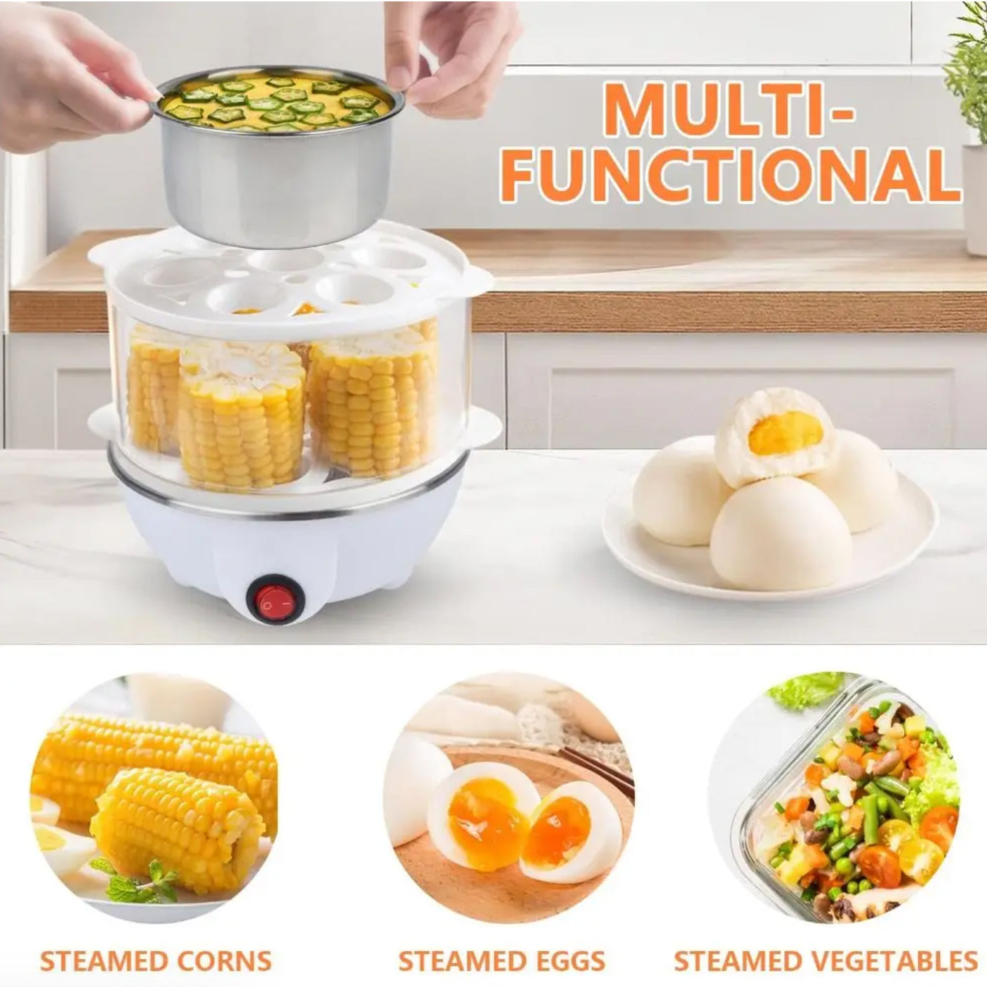 EgiMikix Rapid Electric Egg Cooker – Automatic Shut-Off, Stainless Steel Tray & Multi-Style Egg Capacity
