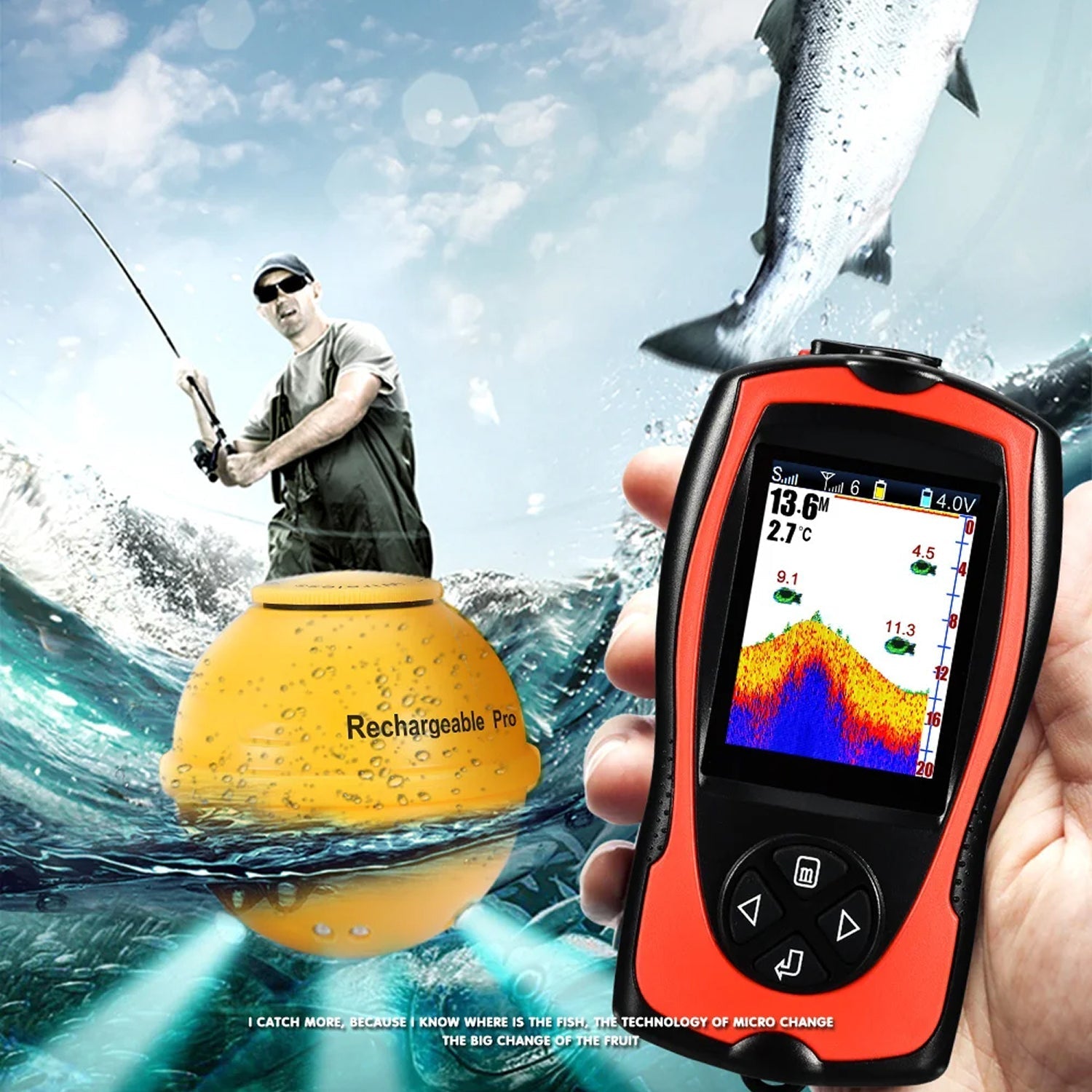 FixDerix Wireless Fish Finder 150m Range Portable Sonar with 2.4