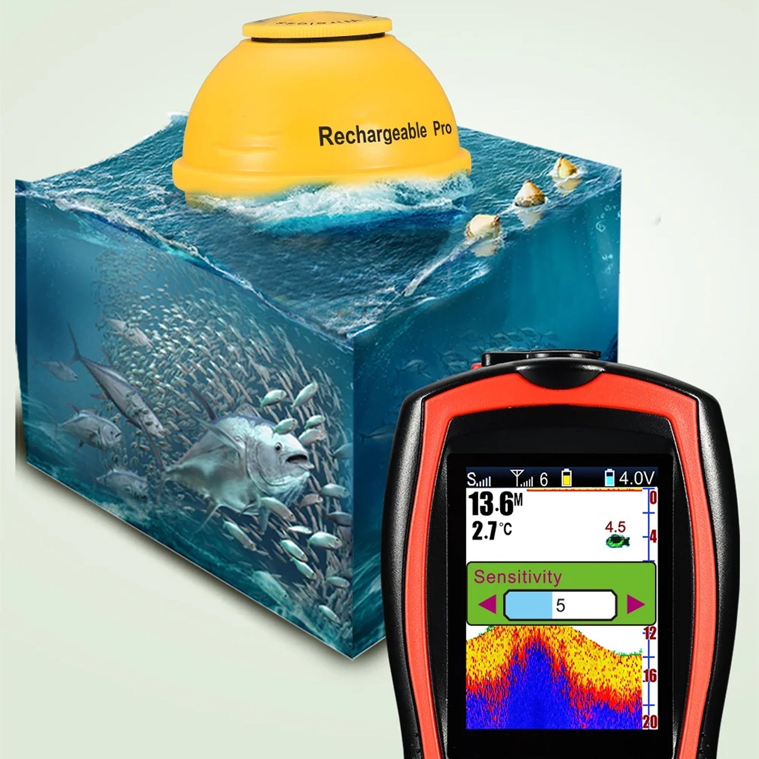 FixDerix Wireless Fish Finder 150m Range Portable Sonar with 2.4