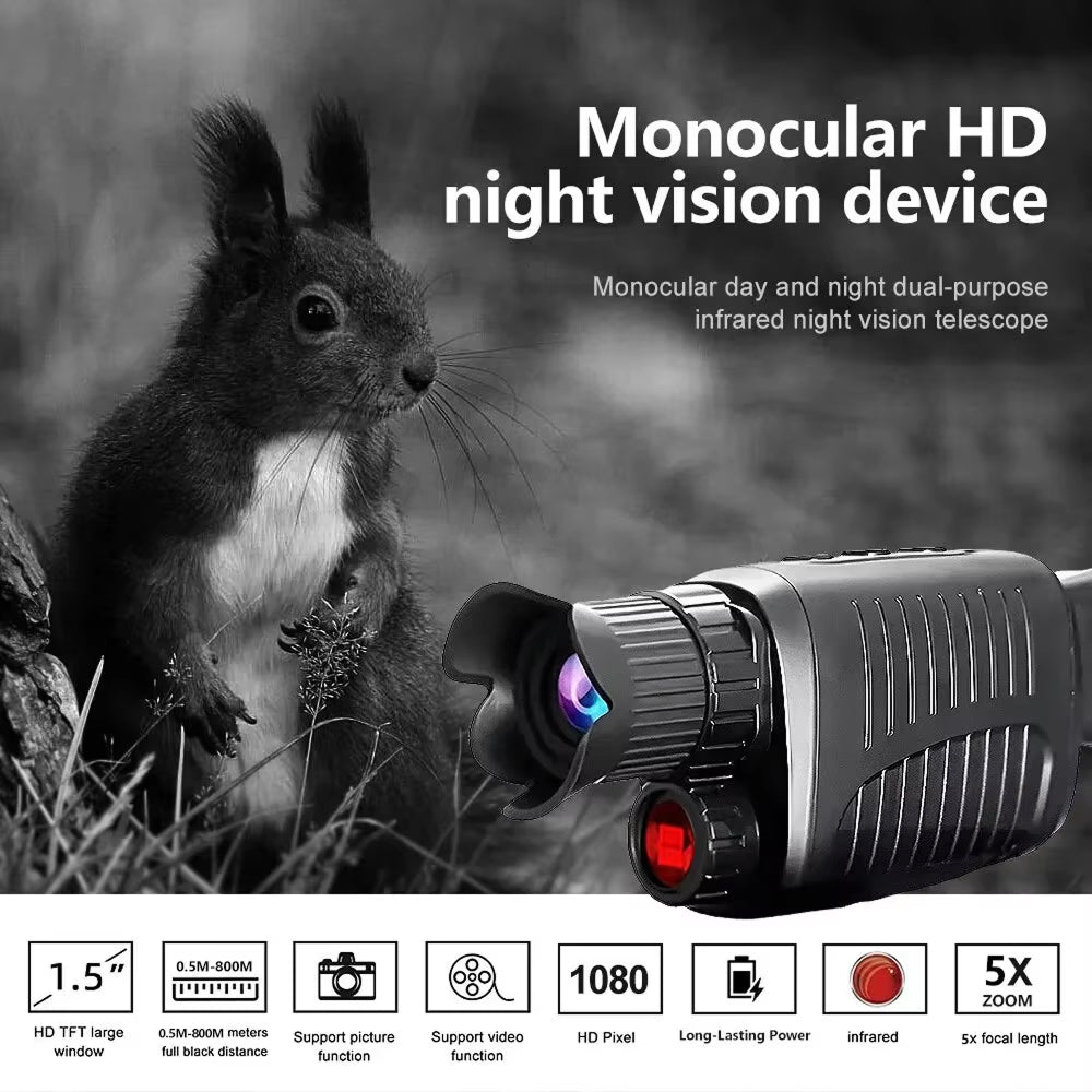 GesDoriq Night Vision Monocular – 1080P HD 800m Infrared Range, 5x Zoom & 3800mAh Battery