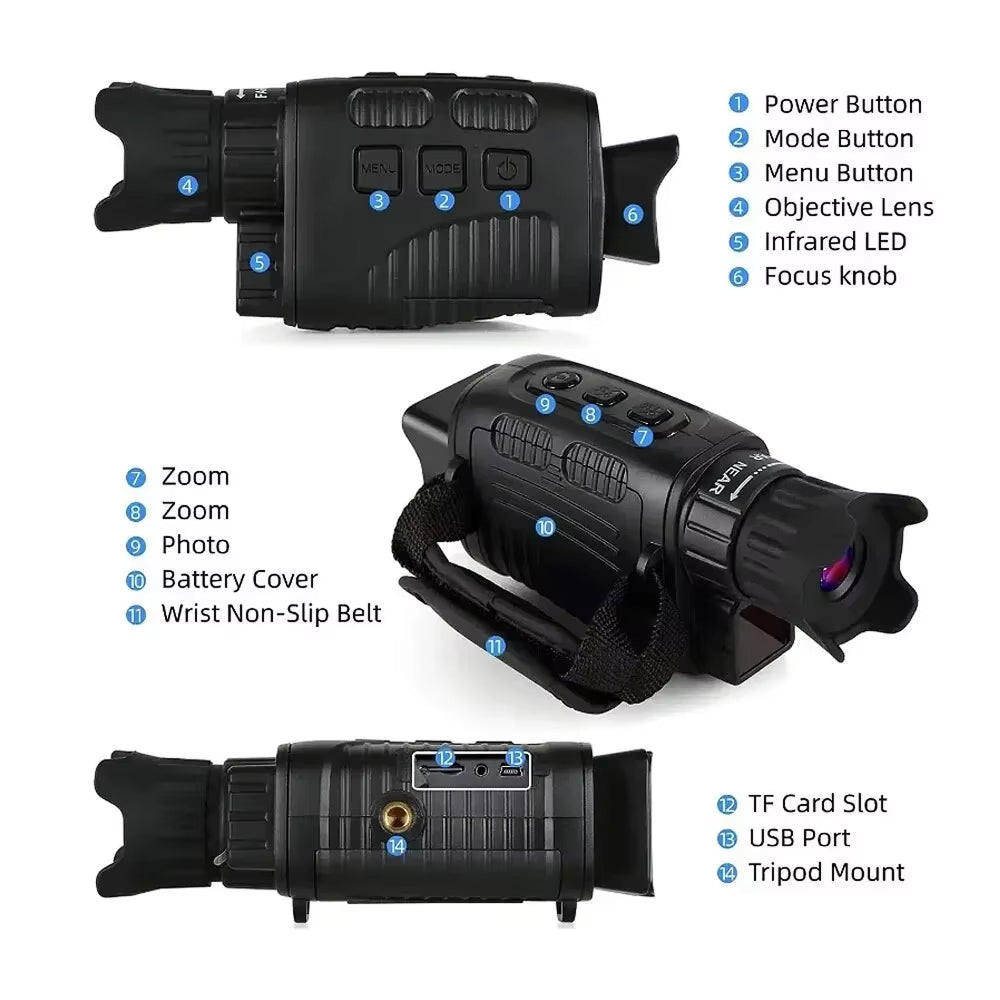 GesDoriq Night Vision Monocular – 1080P HD 800m Infrared Range, 5x Zoom & 3800mAh Battery