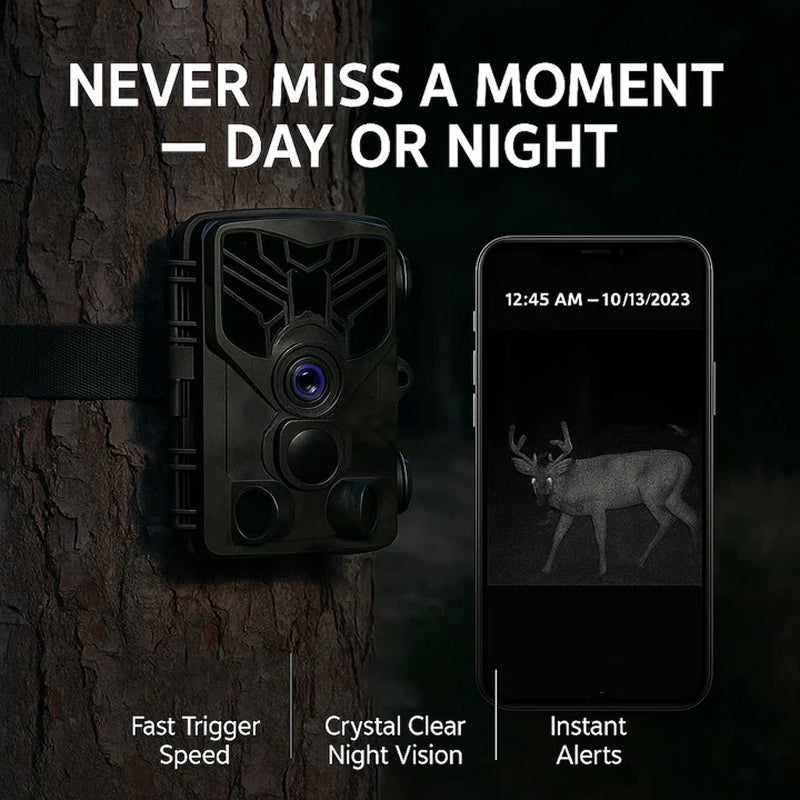 GrovixCam 48MP WiFi Trail Game Camera 0.2s Trigger Speed Night Vision 4K