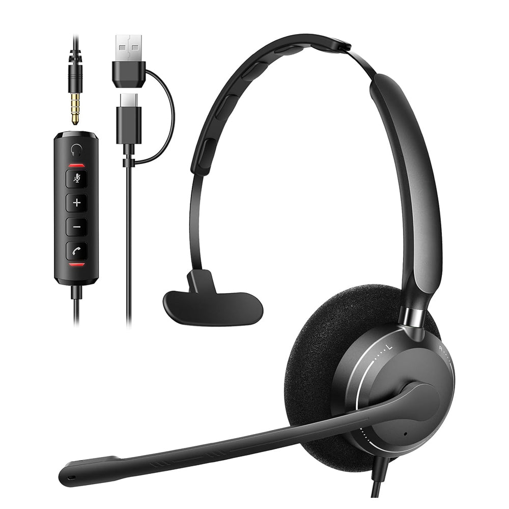 HedivLex Professional Office Headset – 99% ENC Noise Cancellation, USB-C & 3.5mm Triple Connectivity