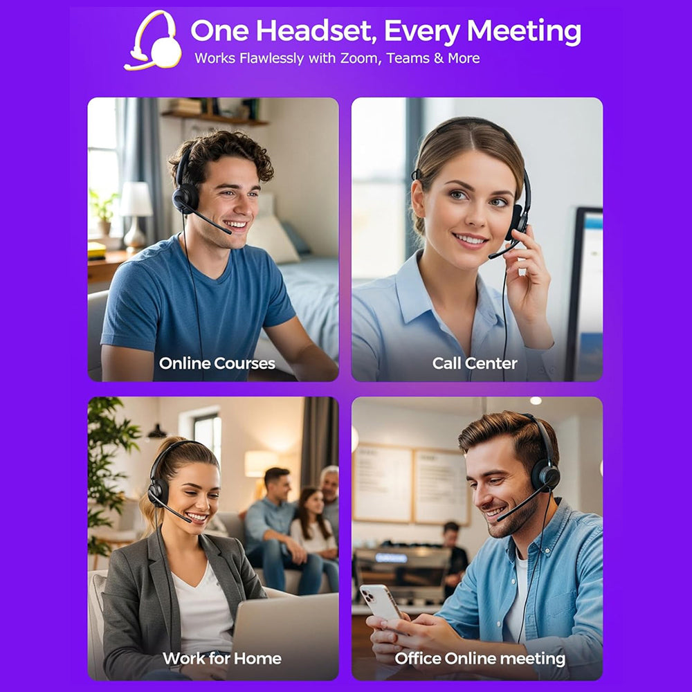 HedivLex Professional Office Headset – 99% ENC Noise Cancellation, USB-C & 3.5mm Triple Connectivity