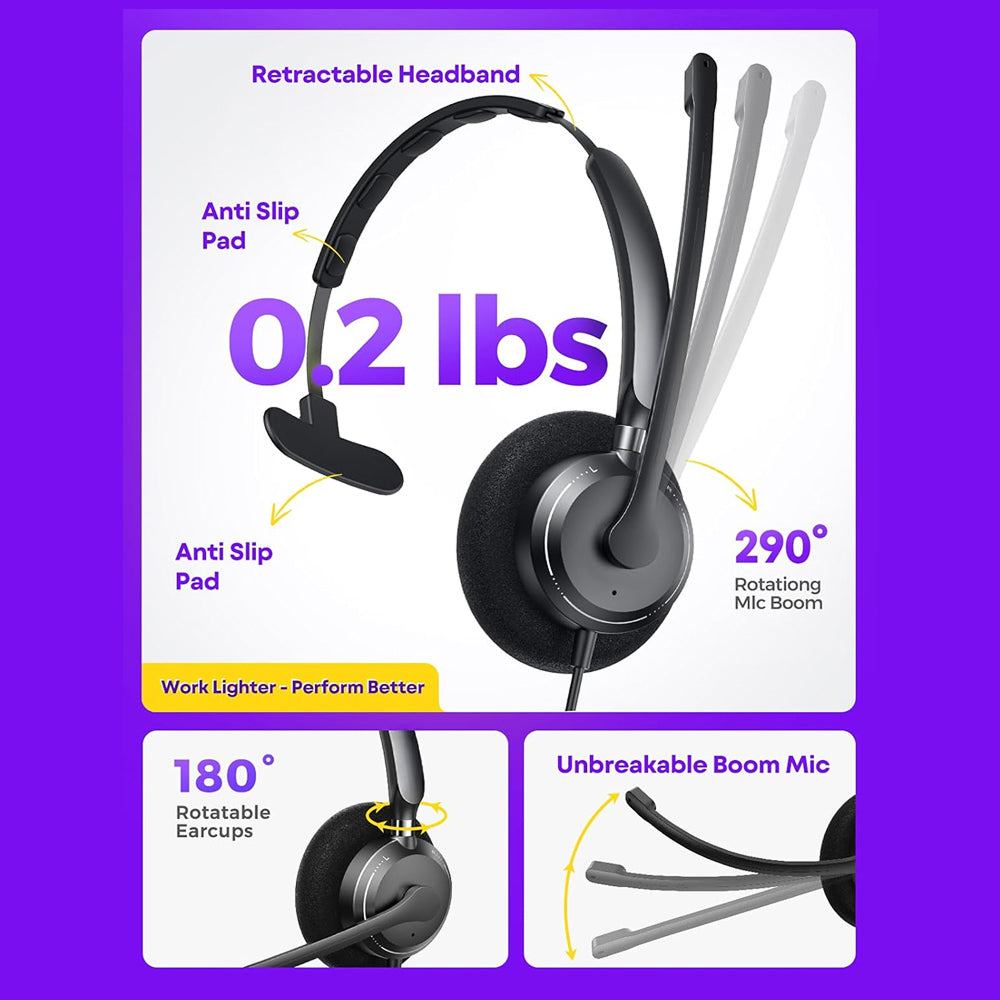 HedivLex Professional Office Headset – 99% ENC Noise Cancellation, USB-C & 3.5mm Triple Connectivity