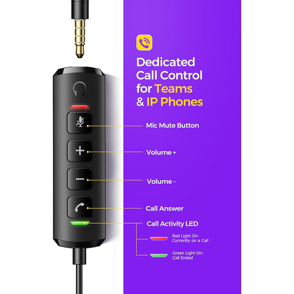 HedivLex Professional Office Headset – 99% ENC Noise Cancellation, USB-C & 3.5mm Triple Connectivity