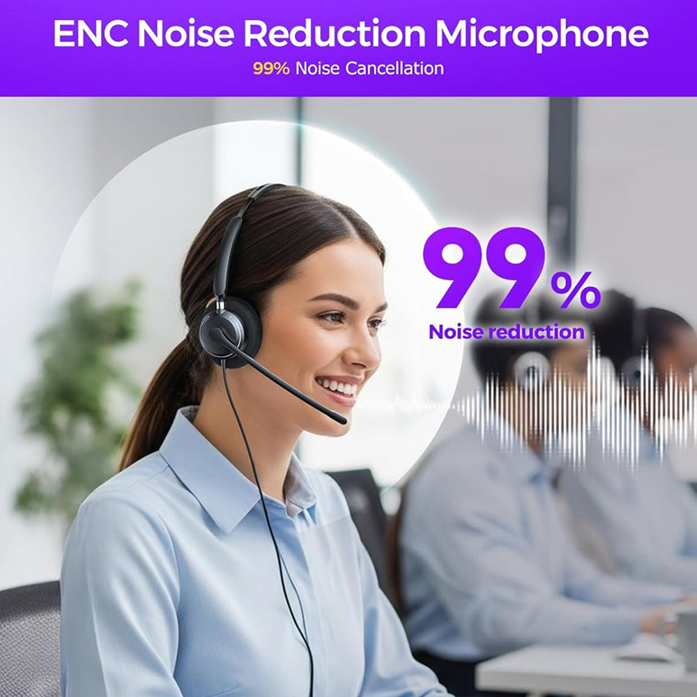 HedivLex Professional Office Headset – 99% ENC Noise Cancellation, USB-C & 3.5mm Triple Connectivity