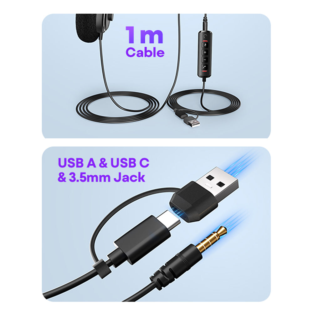 HedivLex Professional Office Headset – 99% ENC Noise Cancellation, USB-C & 3.5mm Triple Connectivity
