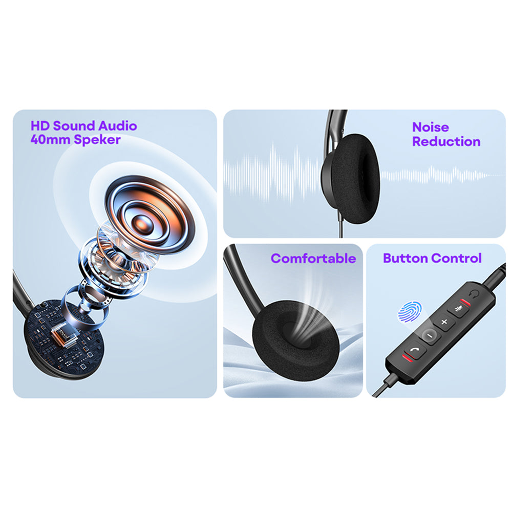 HedivLex Professional Office Headset – 99% ENC Noise Cancellation, USB-C & 3.5mm Triple Connectivity