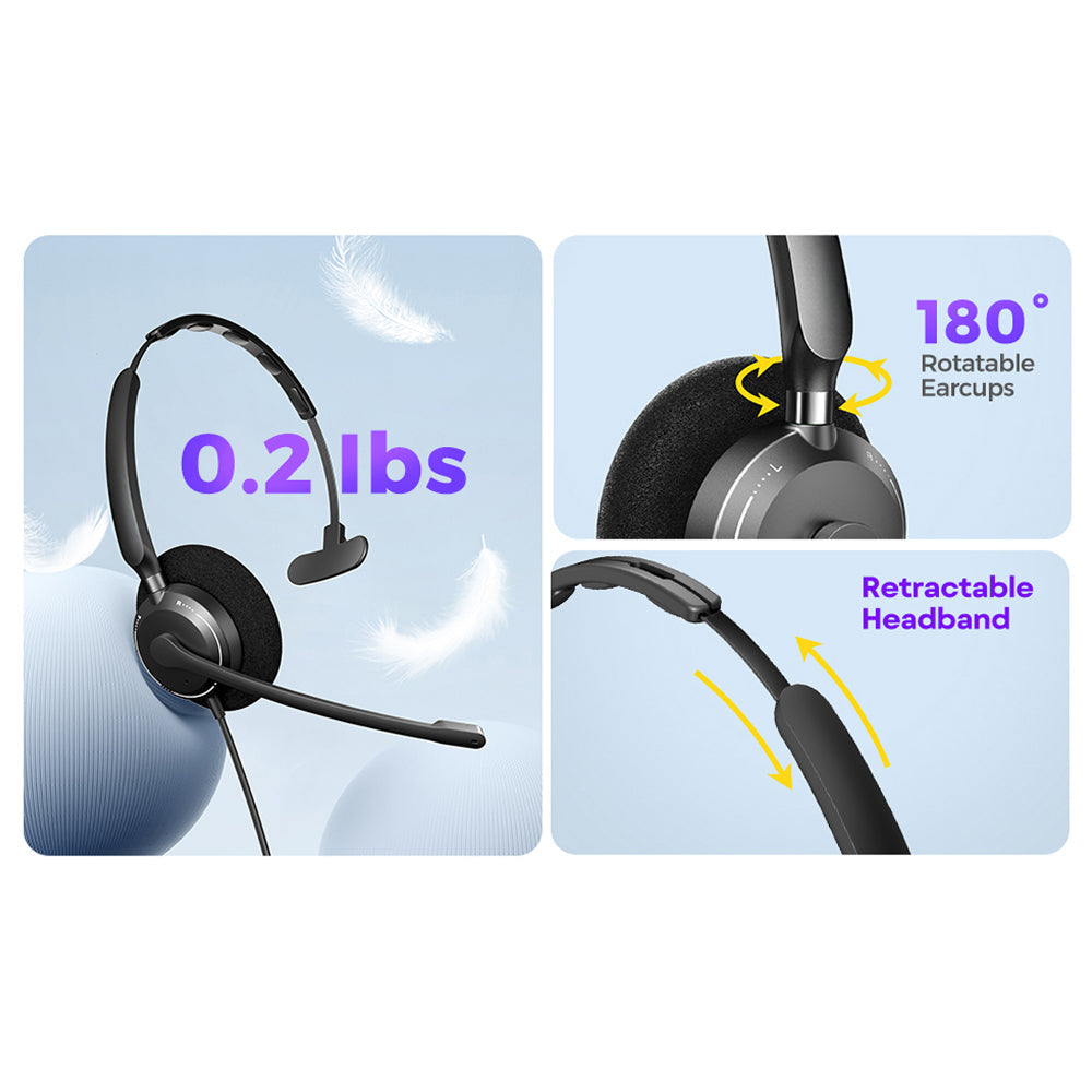 HedivLex Professional Office Headset – 99% ENC Noise Cancellation, USB-C & 3.5mm Triple Connectivity