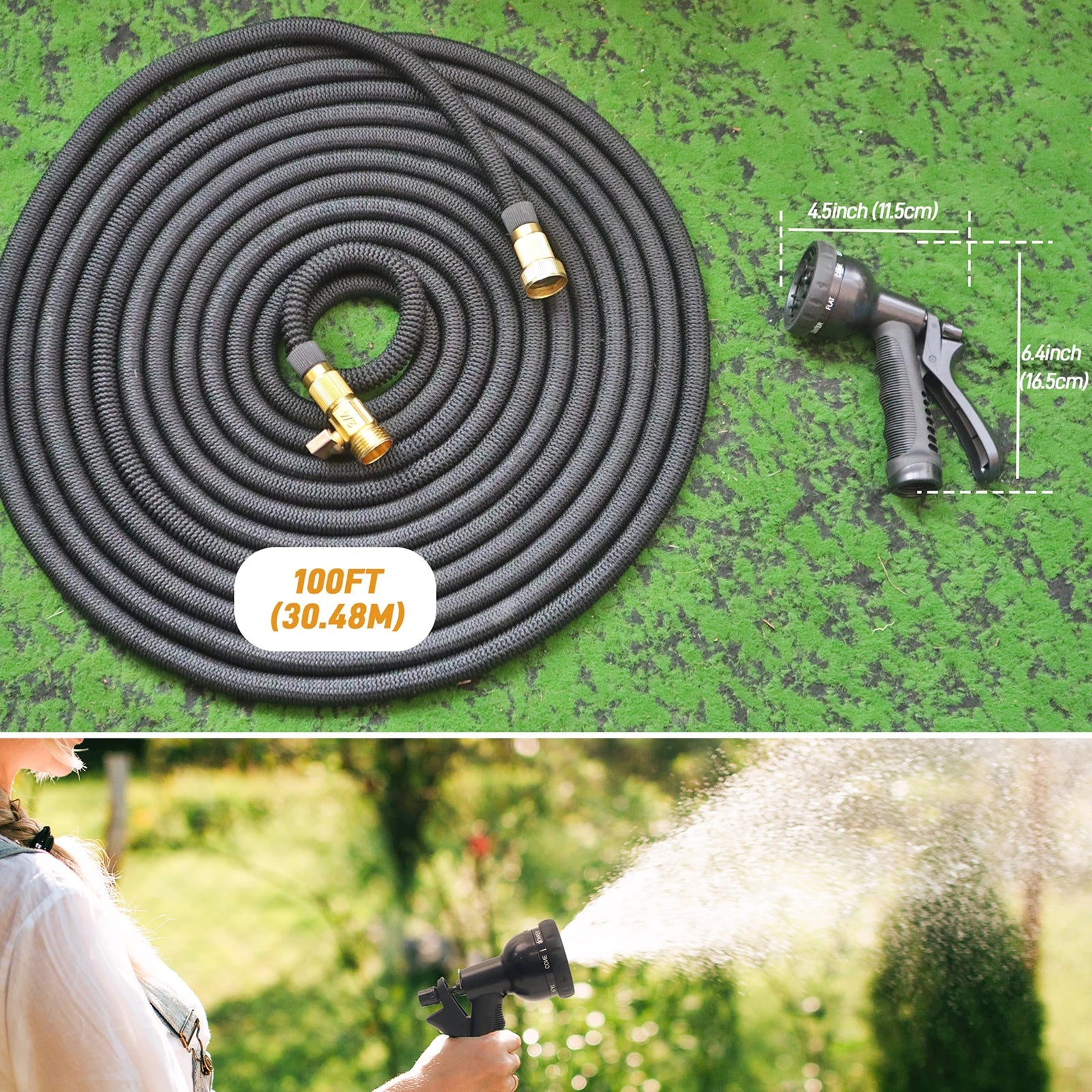 HosiExpi Expandable Garden Hose – 3X Rapid Extension, 3750D Polyester Shell & 8-Pattern Spray Nozzle