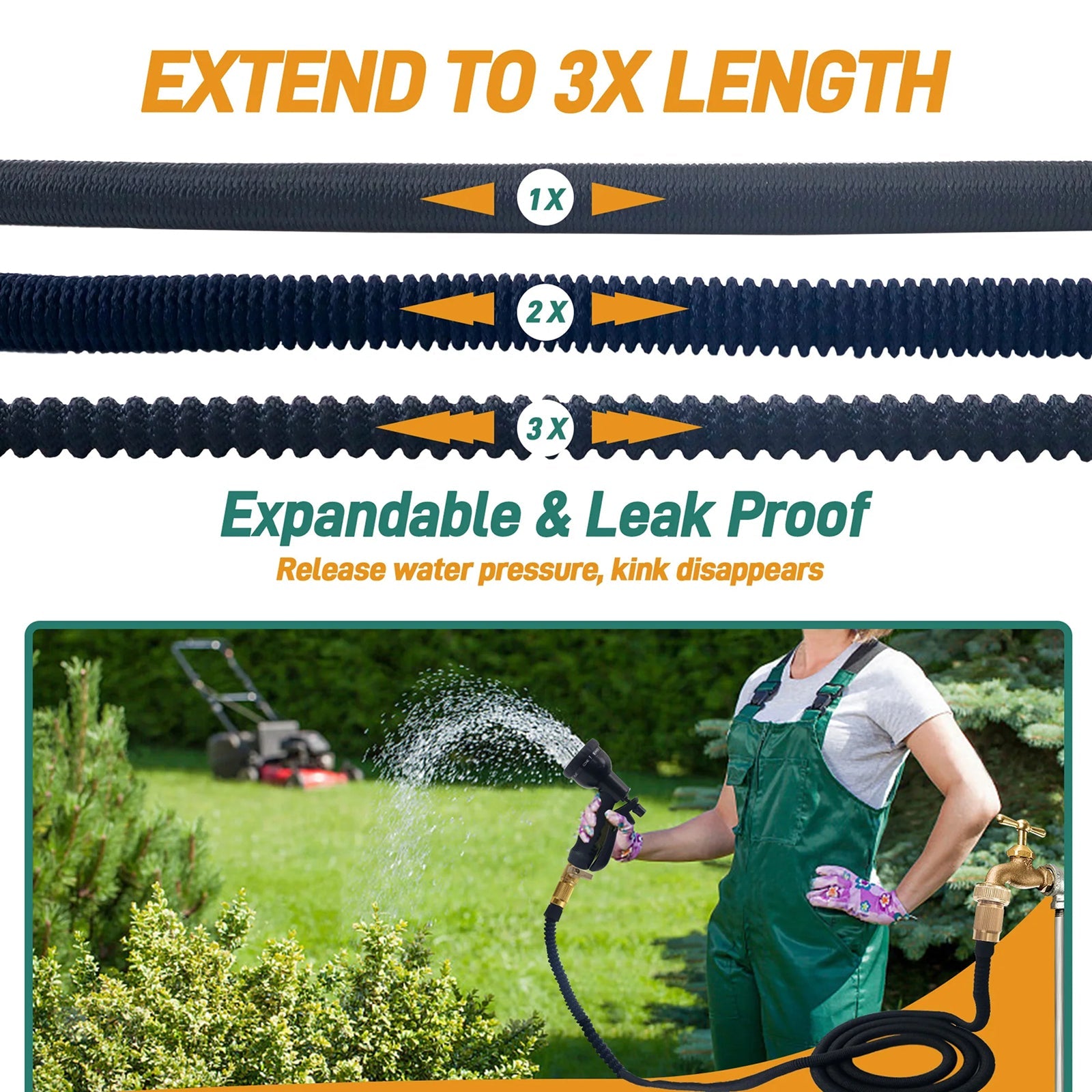 HosiExpi Expandable Garden Hose – 3X Rapid Extension, 3750D Polyester Shell & 8-Pattern Spray Nozzle