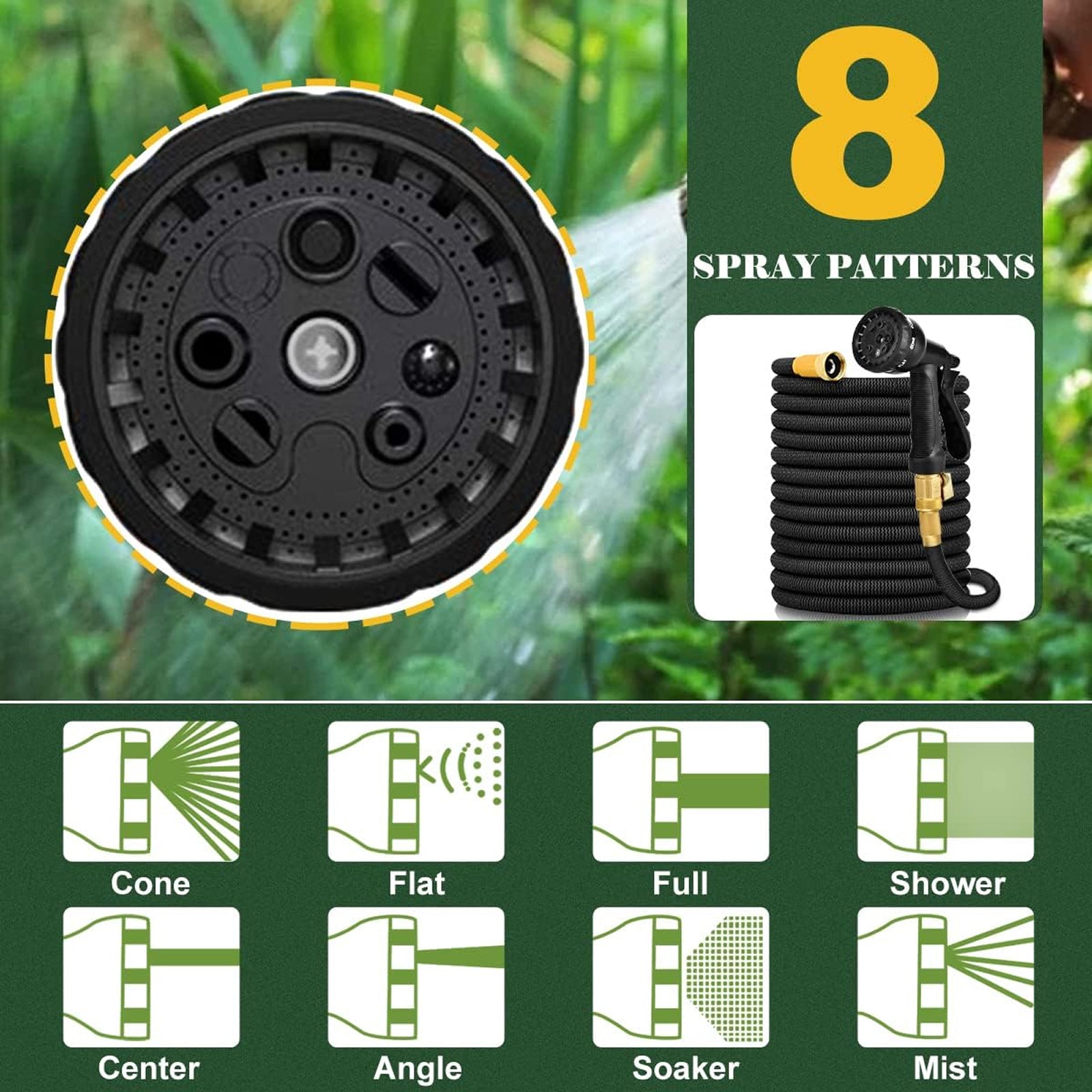 HosiExpi Expandable Garden Hose – 3X Rapid Extension, 3750D Polyester Shell & 8-Pattern Spray Nozzle