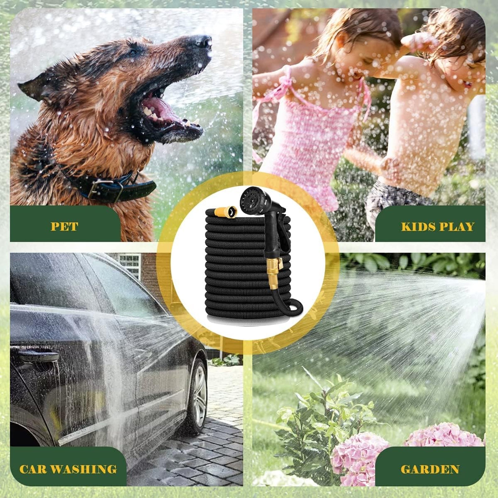 HosiExpi Expandable Garden Hose – 3X Rapid Extension, 3750D Polyester Shell & 8-Pattern Spray Nozzle