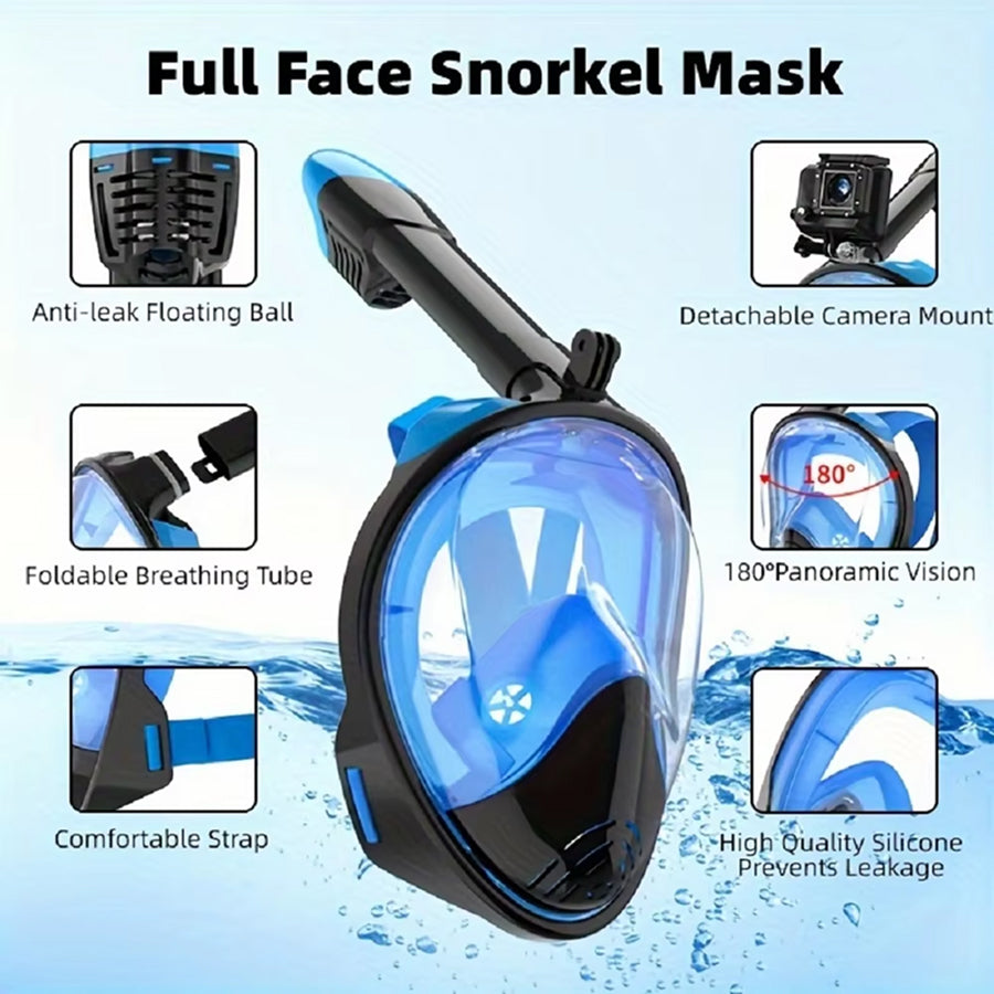 JoyDesci Full Face Snorkel Mask – Dry Top Technology, Adjustable Camera Mount & Panoramic View