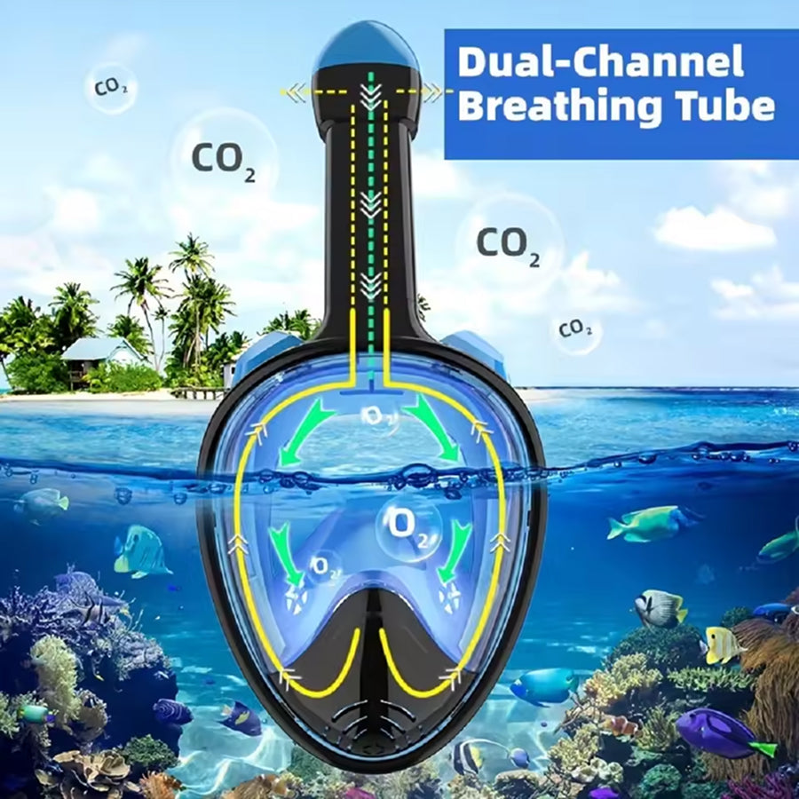 JoyDesci Full Face Snorkel Mask – Dry Top Technology, Adjustable Camera Mount & Panoramic View