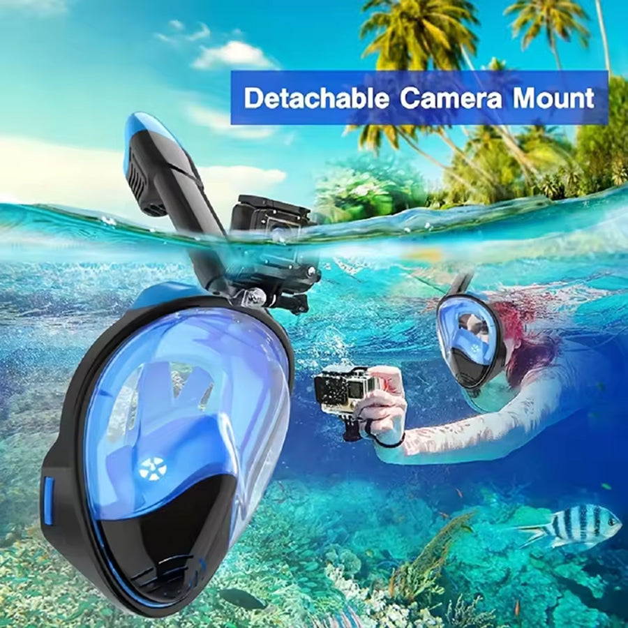 JoyDesci Full Face Snorkel Mask – Dry Top Technology, Adjustable Camera Mount & Panoramic View