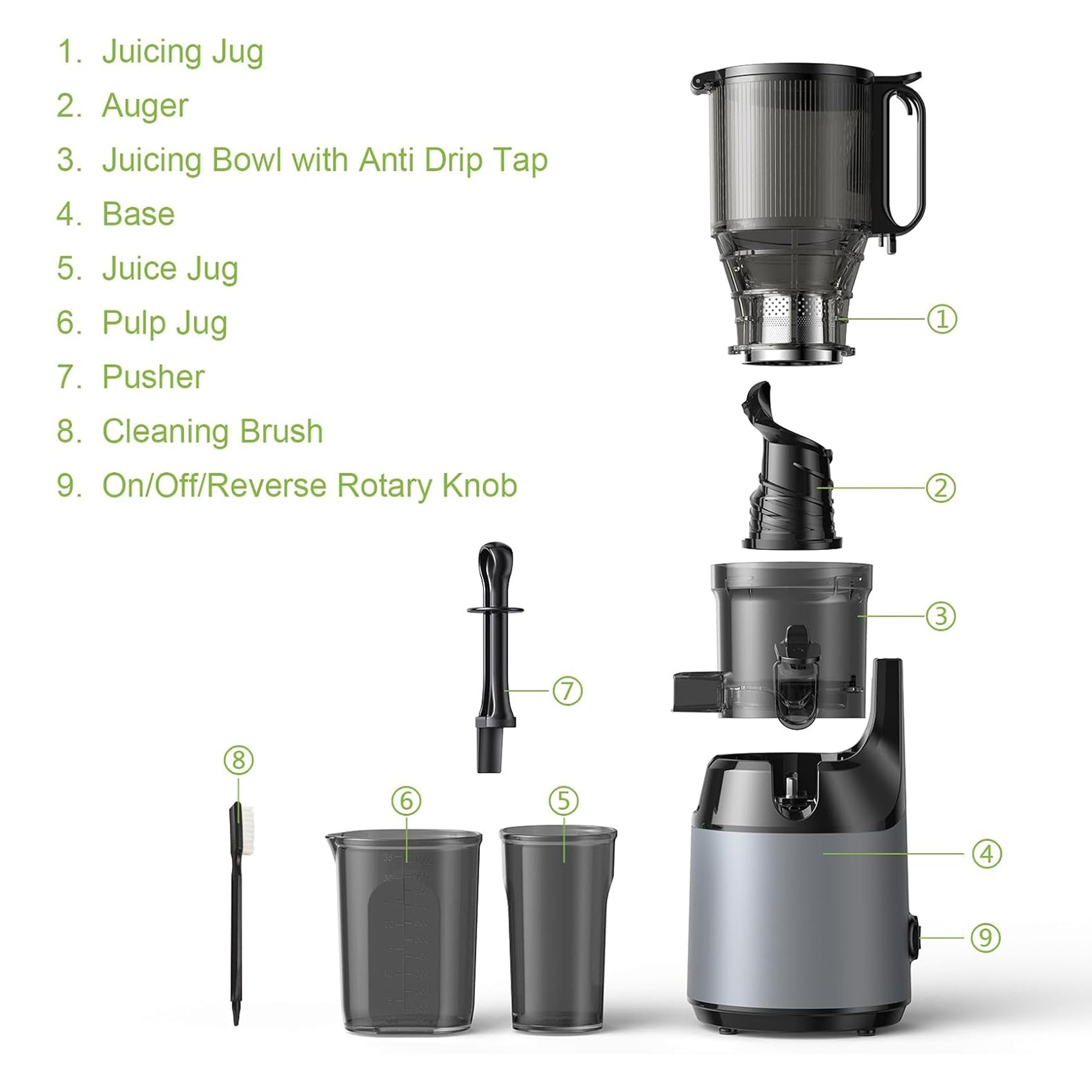 JoyDrinko Cold Press Masticating Juicer – 130mm Extra Wide Chute, 90% High Yield & 1.8L Capacity