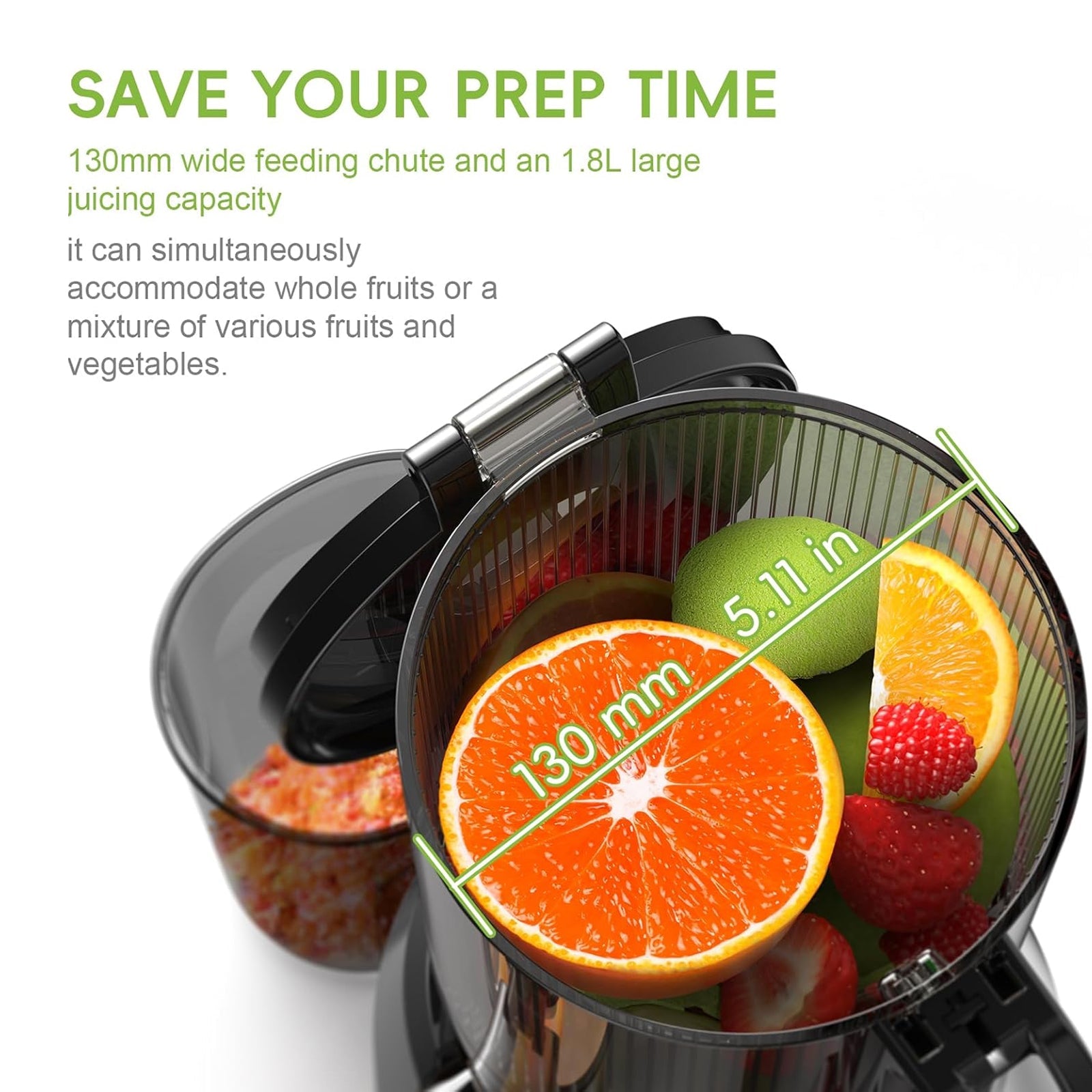 JoyDrinko Cold Press Masticating Juicer – 130mm Extra Wide Chute, 90% High Yield & 1.8L Capacity