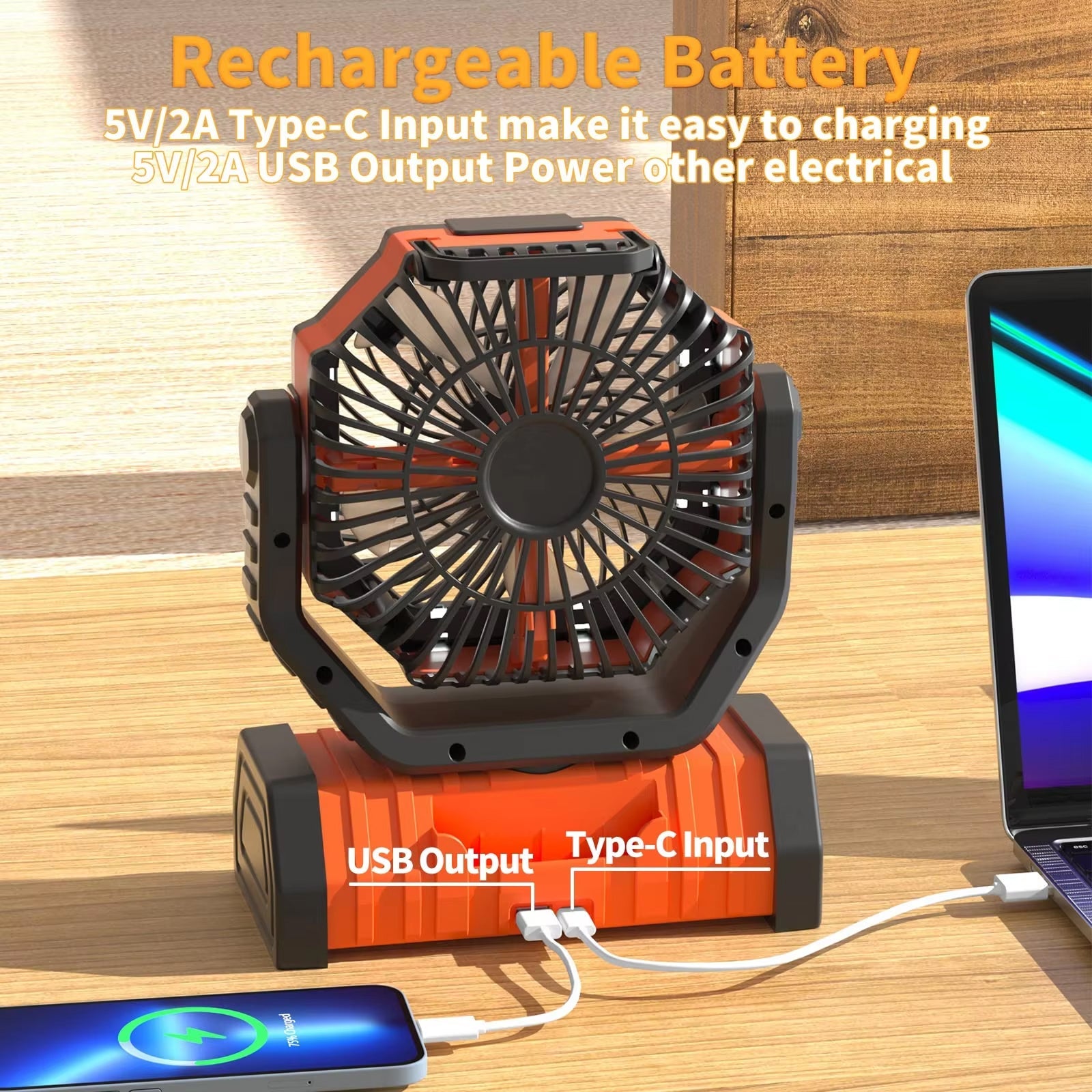 YimiKavi Rechargeable Camping Fan – Multi-Speed Powerful Airflow, Integrated LED Lantern & Heavy-Duty Hanging Hook