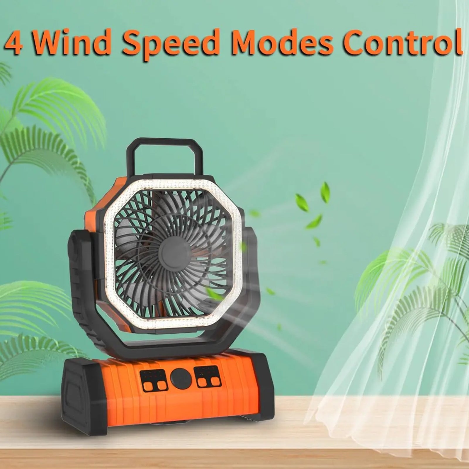 YimiKavi Rechargeable Camping Fan – Multi-Speed Powerful Airflow, Integrated LED Lantern & Heavy-Duty Hanging Hook