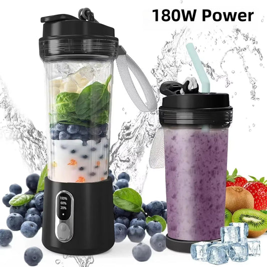 JucySpin 180W Portable Blender with 4000mAh USB Rechargeable Battery, 4-Blade Stainless Steel System, and 3-Speed Customization