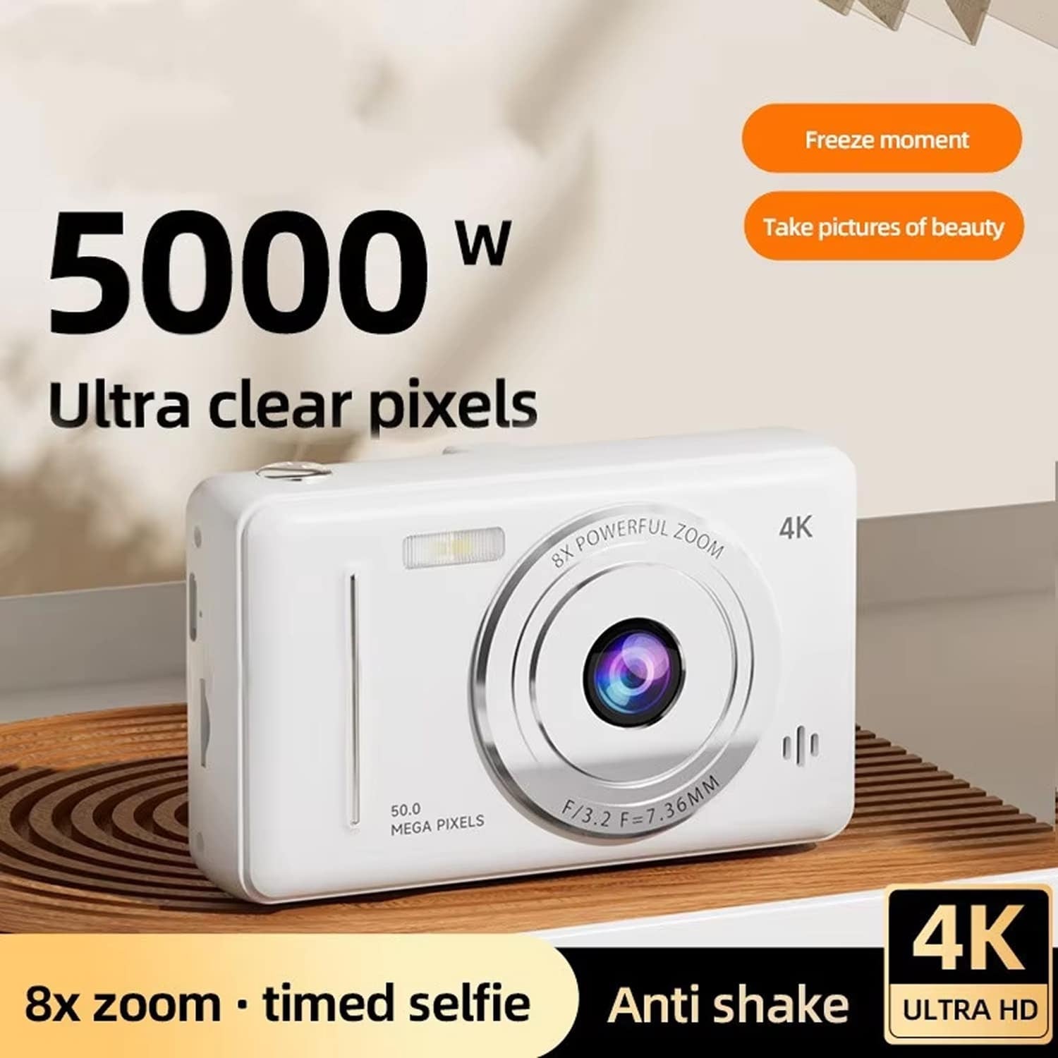 KivixCam Kids Digital Camera 50MP 4K Video Retro CCD Selfie Cam with 256GB Support
