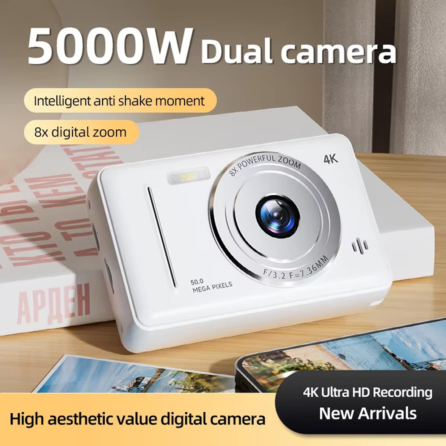 KivixCam Kids Digital Camera 50MP 4K Video Retro CCD Selfie Cam with 256GB Support