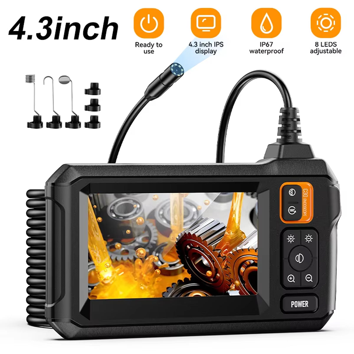 KixSpec 1080P HD Inspection Camera with 4.3 Inch IPS Screen