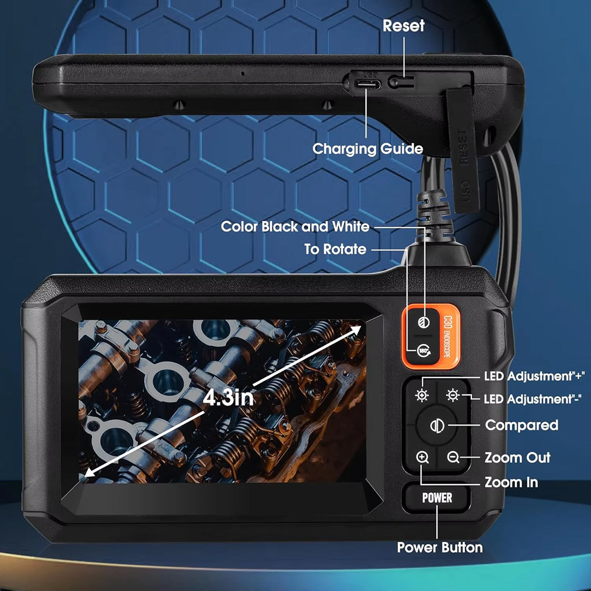KixSpec 1080P HD Inspection Camera with 4.3 Inch IPS Screen