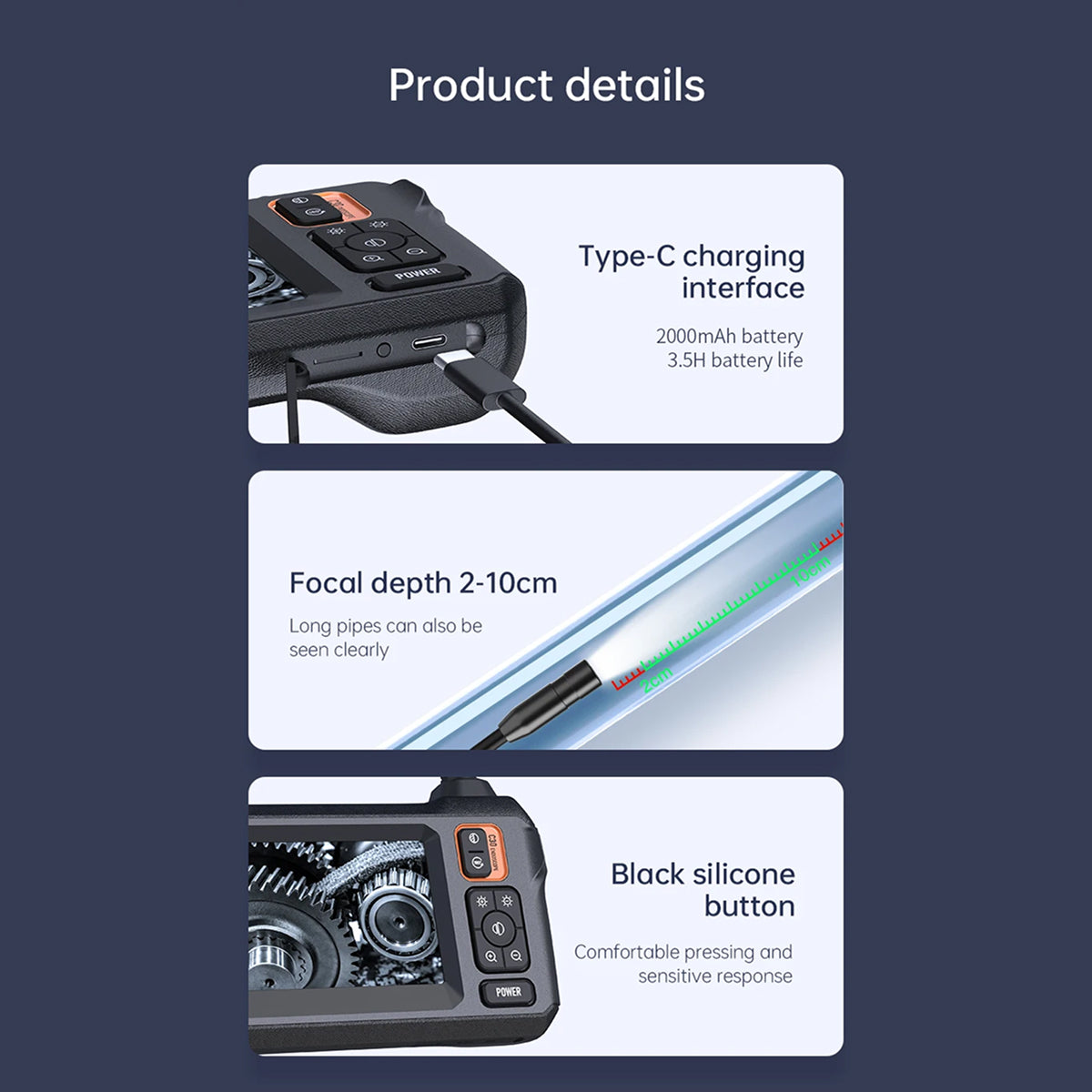 KixSpec 1080P HD Inspection Camera with 4.3 Inch IPS Screen