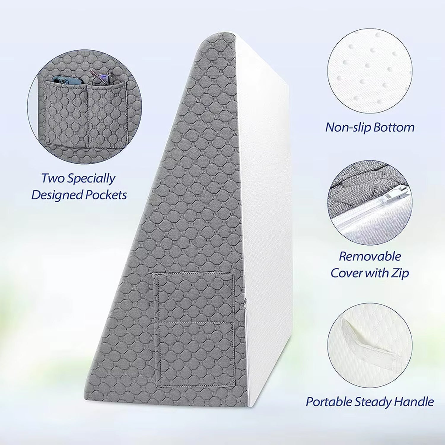 LeanHavi 4-in-1 Orthopedic Wedge Pillow – Dual-Layer Memory Foam, Quilted Cover & Storage Pockets