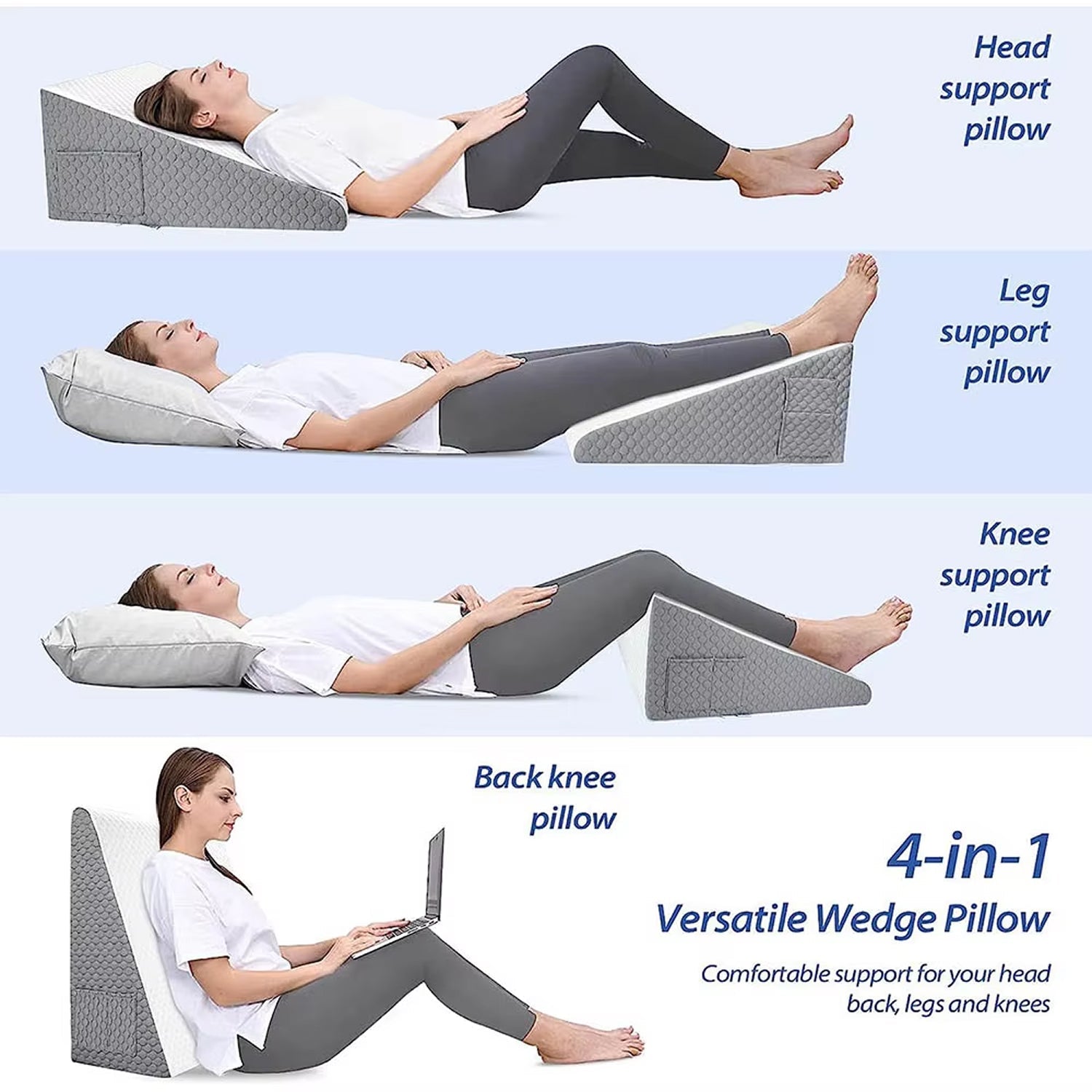 LeanHavi 4-in-1 Orthopedic Wedge Pillow – Dual-Layer Memory Foam, Quilted Cover & Storage Pockets