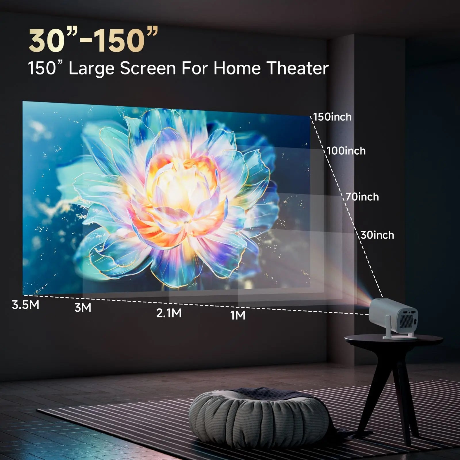 LuxinBeam Android 14.0 Smart Mini Projector – 270° Rotating Gimbal, WiFi 6 & 150-Inch Cinematic Display