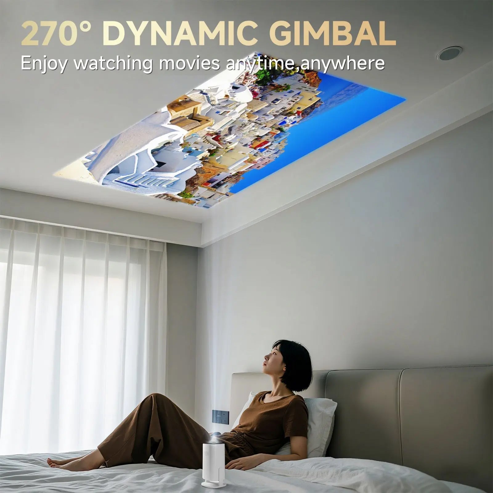 LuxinBeam Android 14.0 Smart Mini Projector – 270° Rotating Gimbal, WiFi 6 & 150-Inch Cinematic Display