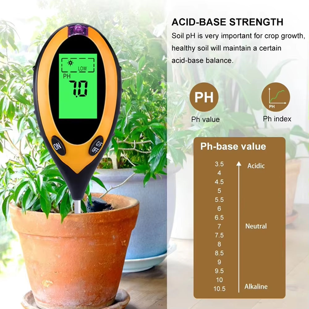 MaziSoil 4-in-1 Soil Moisture Meter - pH, Light, and Temperature Tester with Backlit LCD, 3-Second Fast Reading