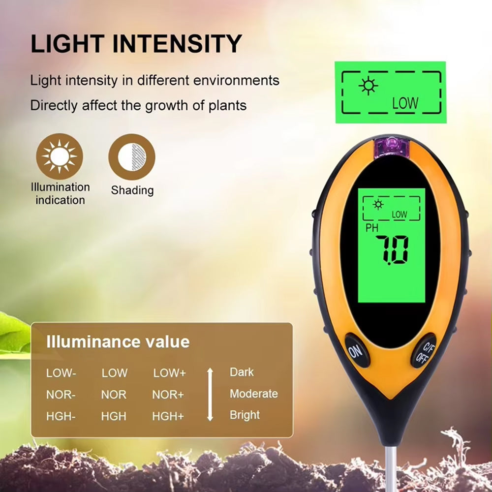 MaziSoil 4-in-1 Soil Moisture Meter - pH, Light, and Temperature Tester with Backlit LCD, 3-Second Fast Reading