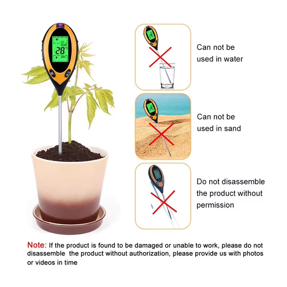 MaziSoil 4-in-1 Soil Moisture Meter - pH, Light, and Temperature Tester with Backlit LCD, 3-Second Fast Reading