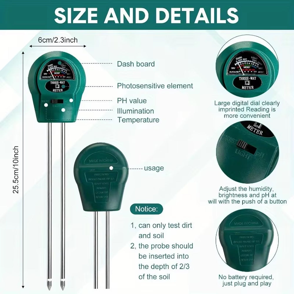 MaziSoil 4-in-1 Soil Moisture Meter - pH, Light, and Temperature Tester with Backlit LCD, 3-Second Fast Reading