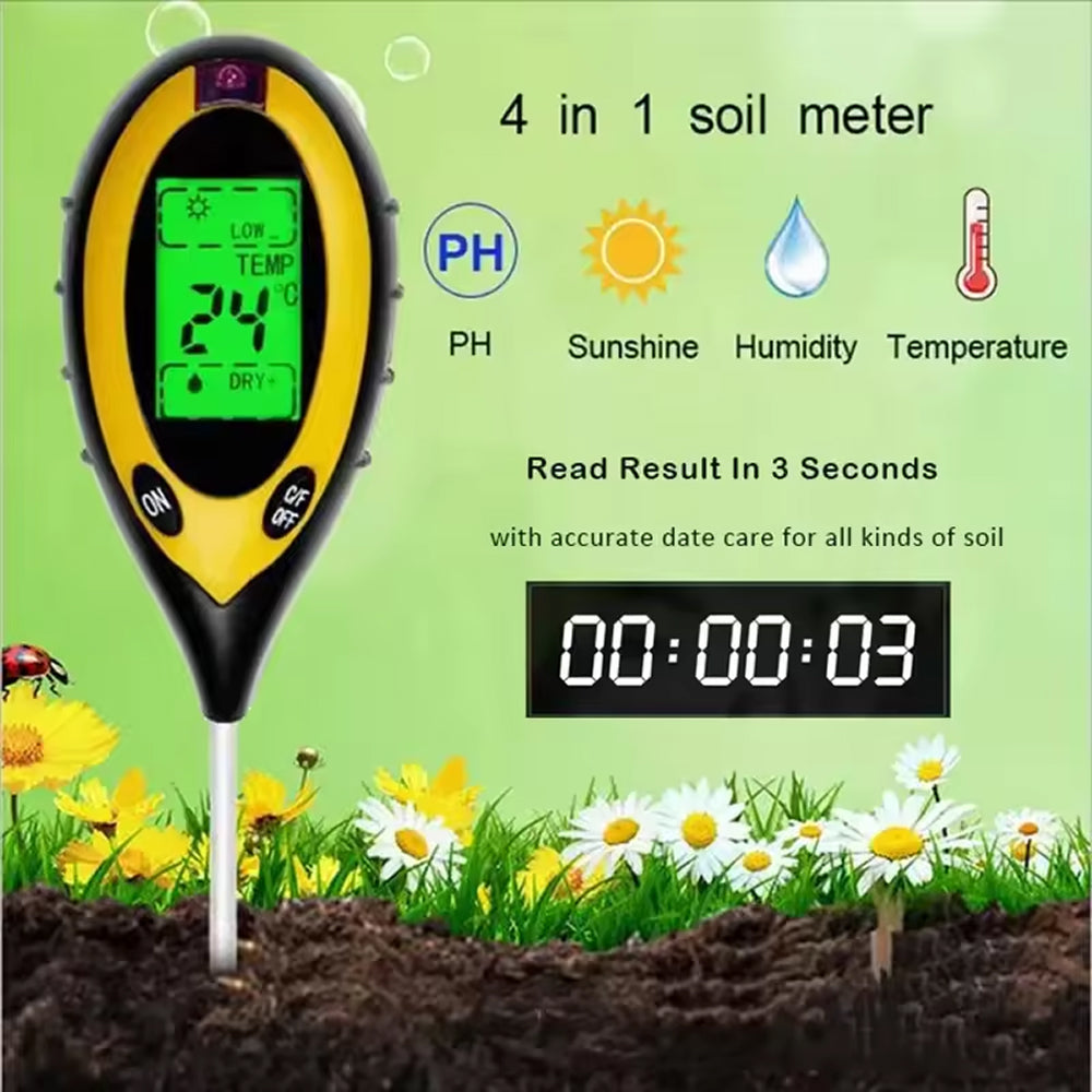 MaziSoil 4-in-1 Soil Moisture Meter - pH, Light, and Temperature Tester with Backlit LCD, 3-Second Fast Reading