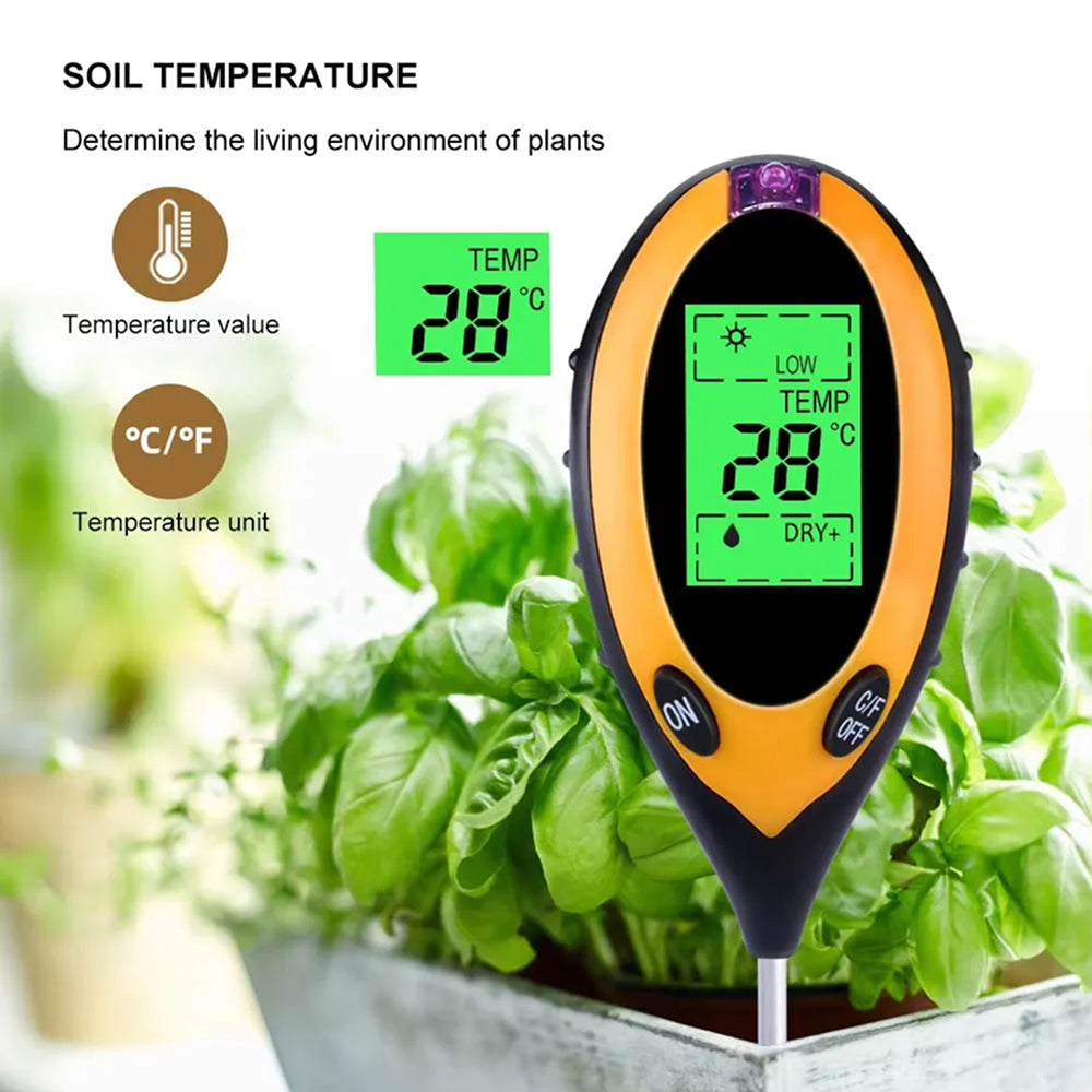 MaziSoil 4-in-1 Soil Moisture Meter - pH, Light, and Temperature Tester with Backlit LCD, 3-Second Fast Reading