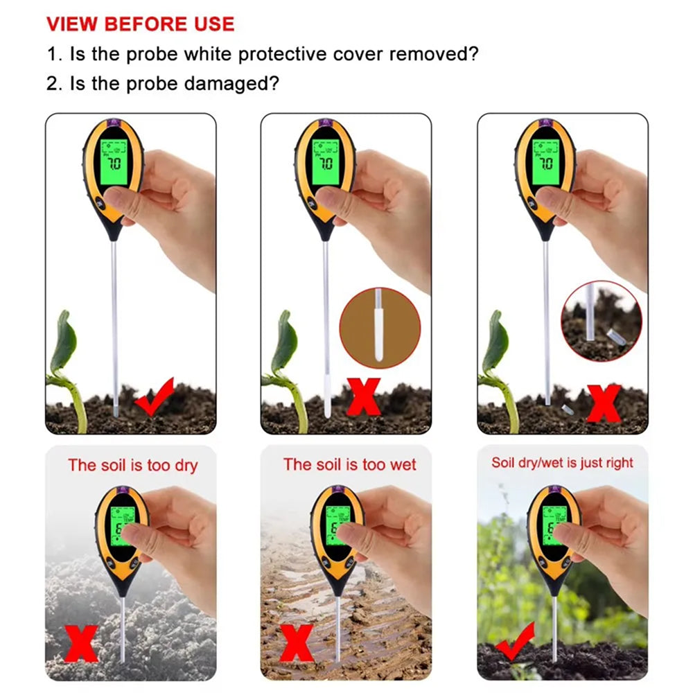 MaziSoil 4-in-1 Soil Moisture Meter - pH, Light, and Temperature Tester with Backlit LCD, 3-Second Fast Reading