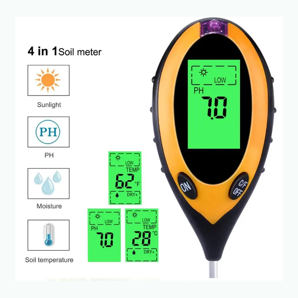 MaziSoil 4-in-1 Soil Moisture Meter - pH, Light, and Temperature Tester with Backlit LCD, 3-Second Fast Reading