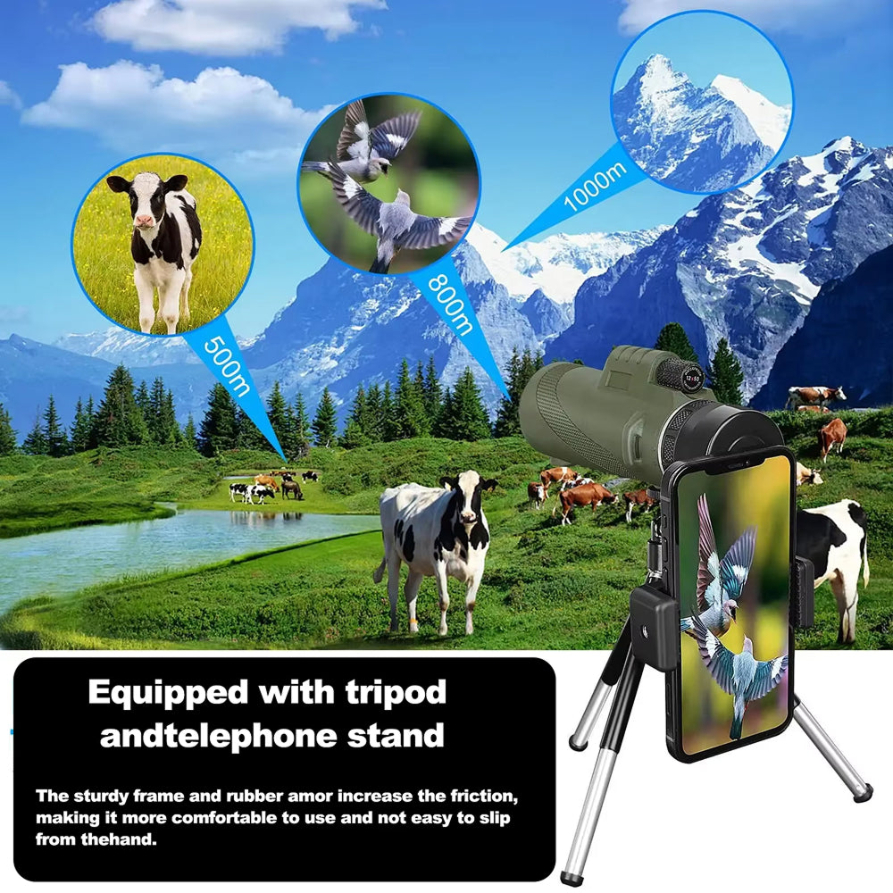 MenixFos 80x100 High Power Monocular – BAK4 Prism, Nitrogen-Purged Waterproofing & Phone Adapter