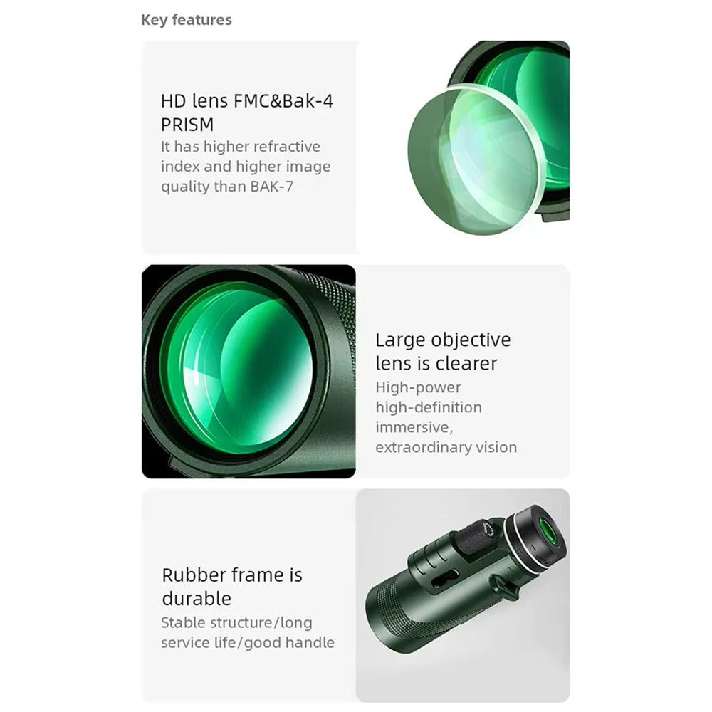 MenixFos 80x100 High Power Monocular – BAK4 Prism, Nitrogen-Purged Waterproofing & Phone Adapter