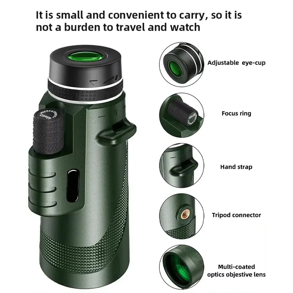 MenixFos 80x100 High Power Monocular – BAK4 Prism, Nitrogen-Purged Waterproofing & Phone Adapter