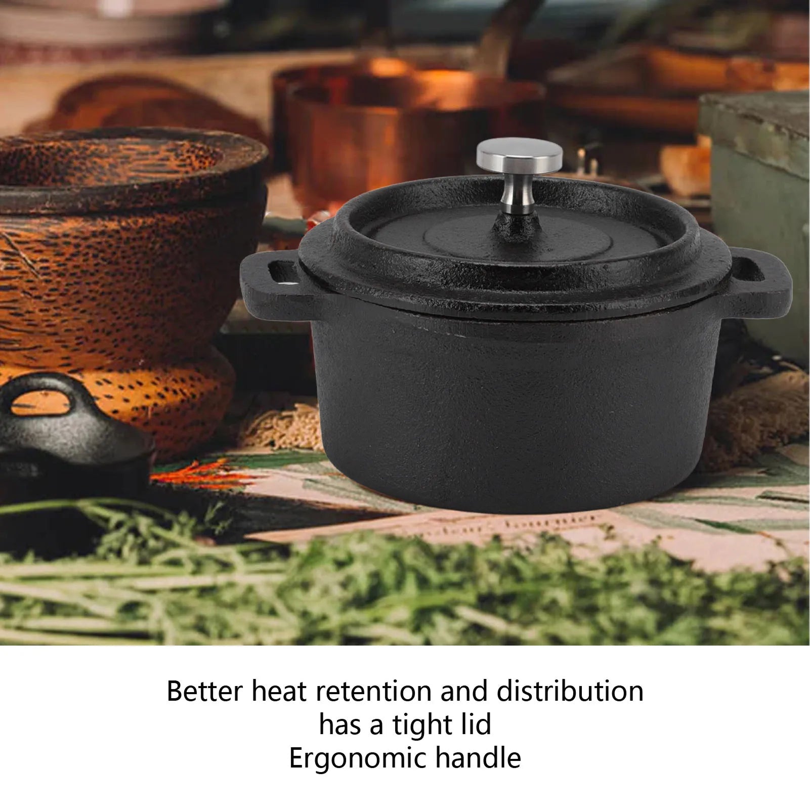 OviLuxin Cast Iron Mini Dutch Oven – 10.8oz Individual Cocotte, Tight-Fitting Lid & Induction Base