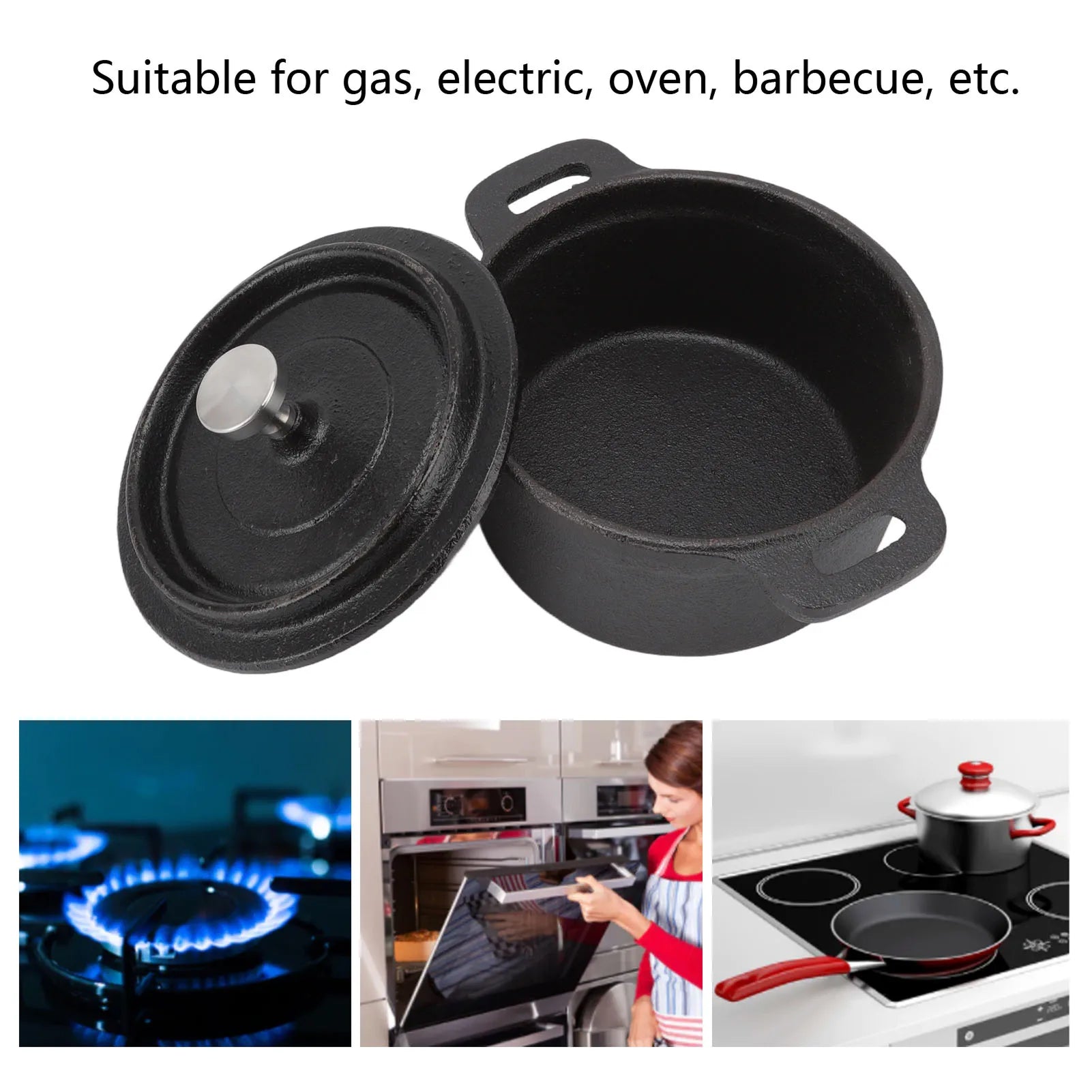 OviLuxin Cast Iron Mini Dutch Oven – 10.8oz Individual Cocotte, Tight-Fitting Lid & Induction Base